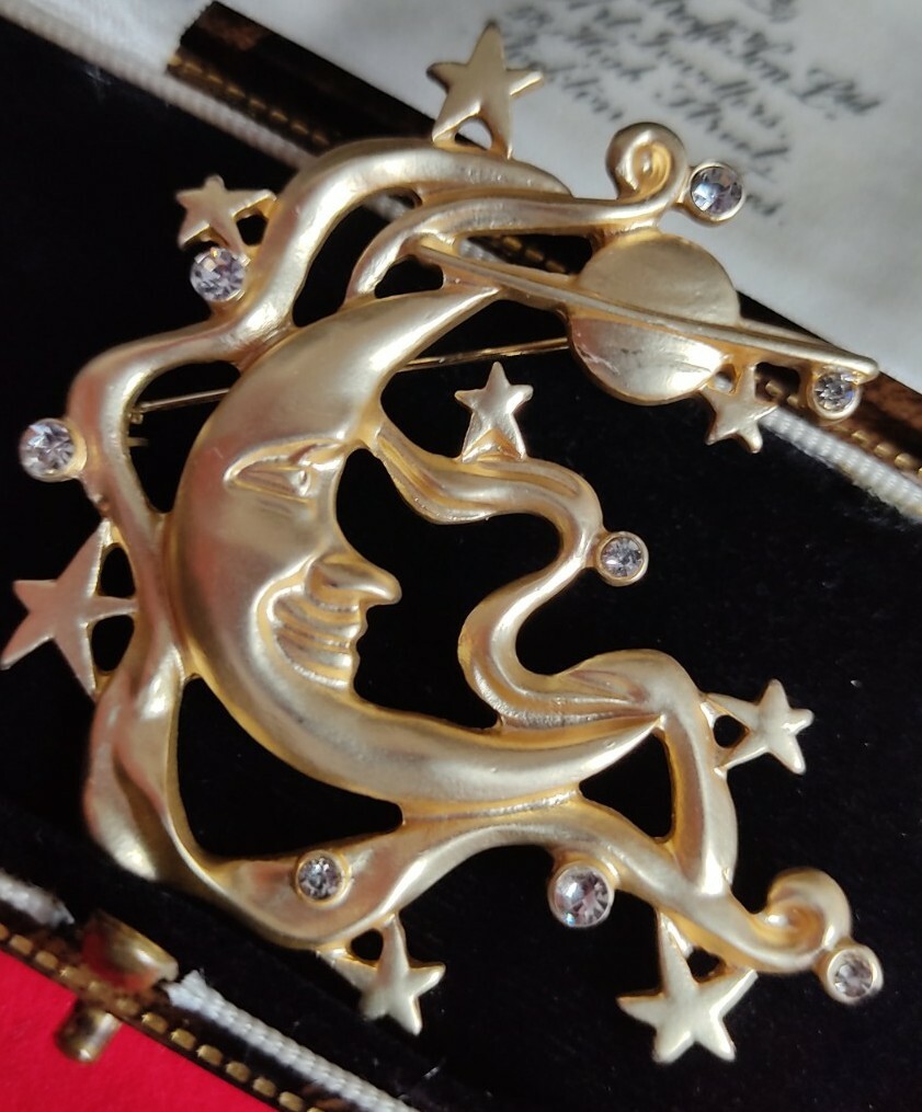 Vintage Art Nouveau Style Man in the Moon Stars Brooch Pin – UK Seller