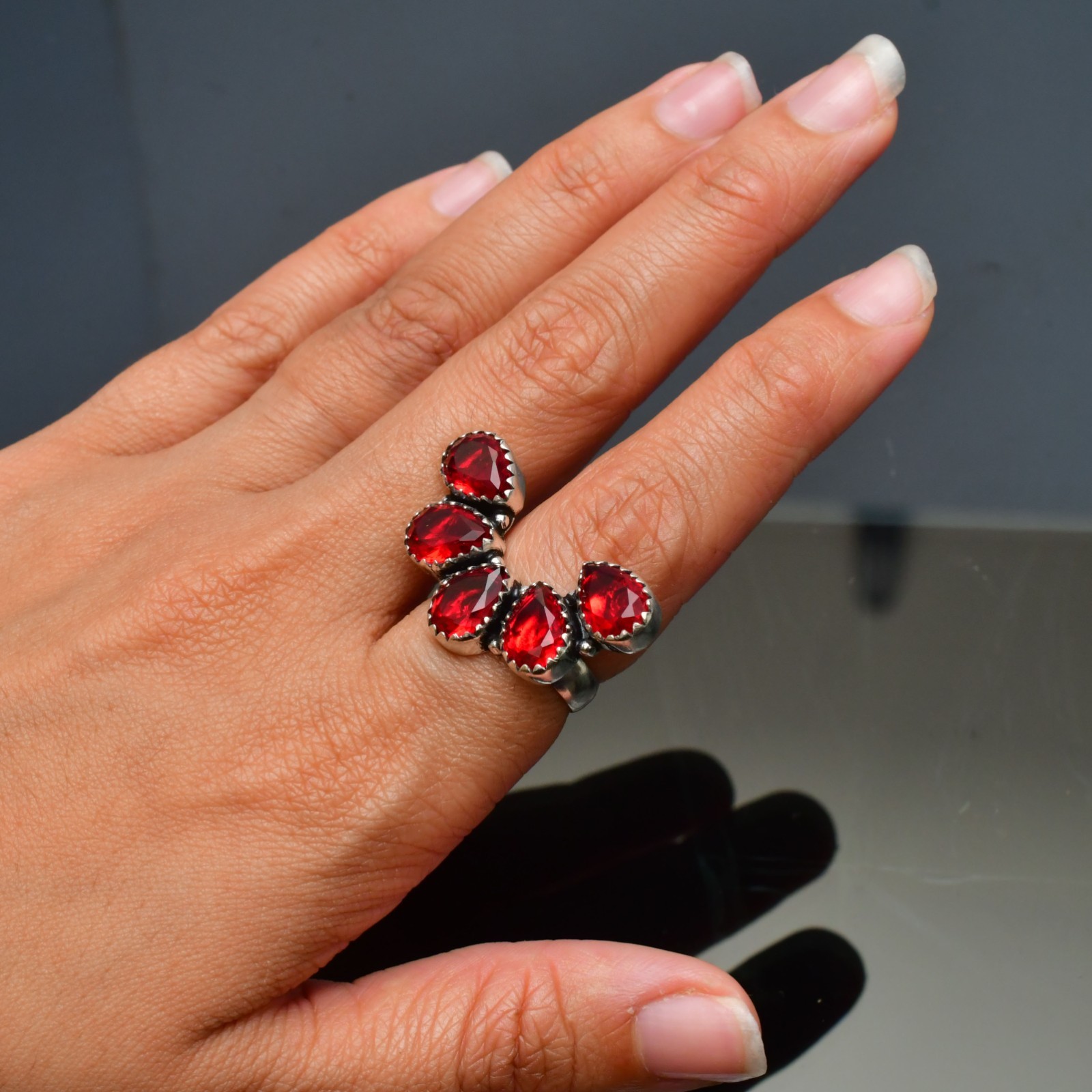 Garnet (Lab-Created)Gemstone 925 sterling silver Handmade Ring- All Size