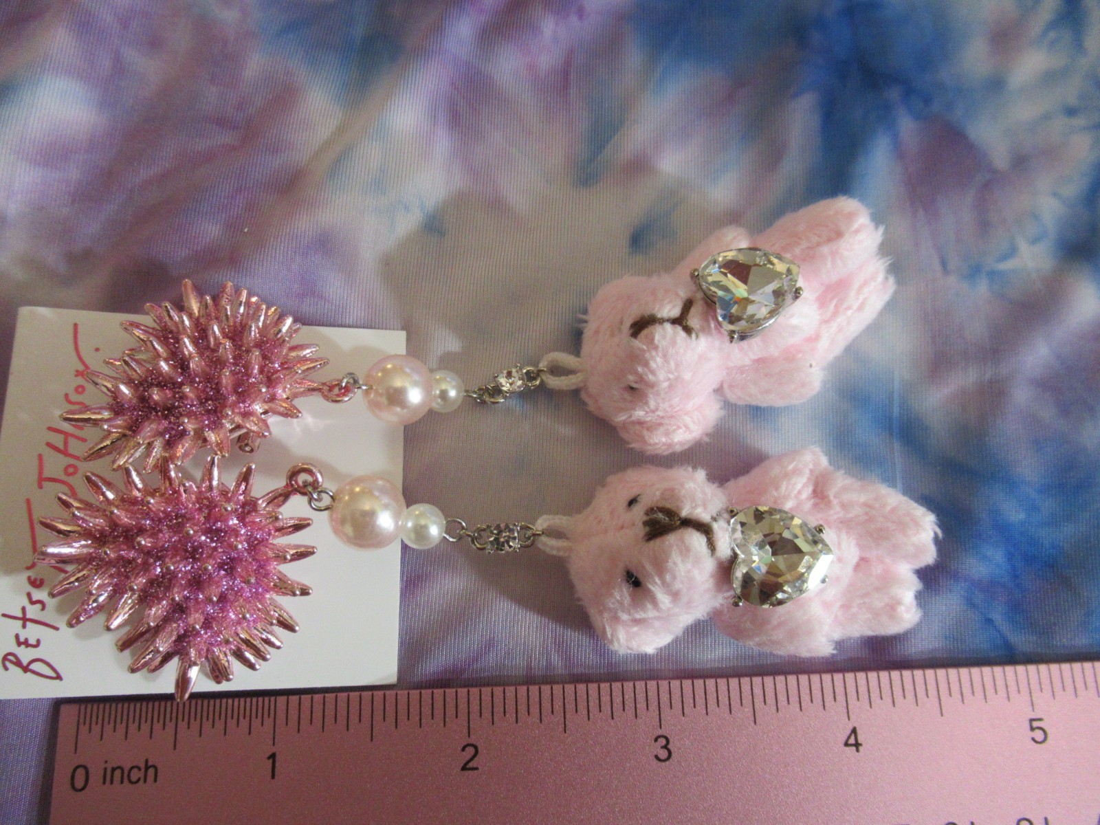 Betsey Johnson Spikey Heart Teddy Bear Flush Teddy Bear Safety Pin Bear Earrings