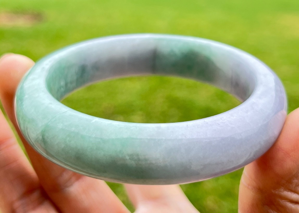 Natural Grade A Burmese Jadeite Bangle 52.7mm Lavender & Green – Unique Piece