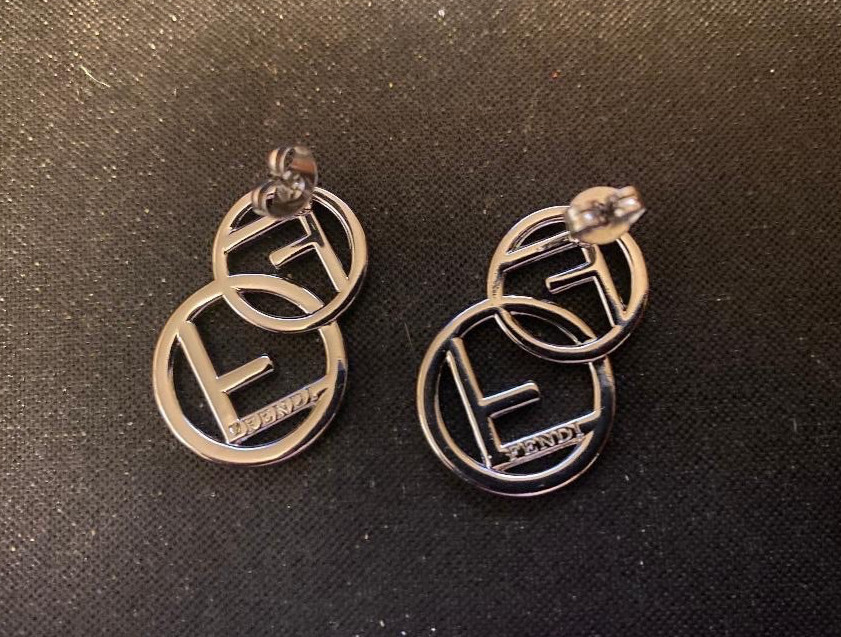 Women’s Fendi FF Stamped Double Round Stud Earrings – Silver Tone