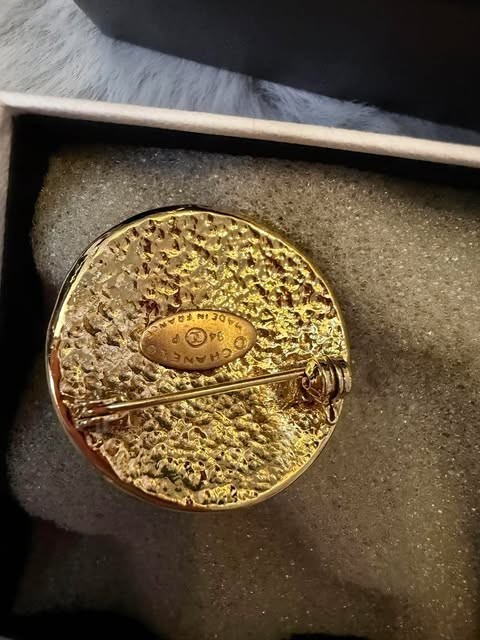 Vintage Chanel CC Logo Gold Tone Round Brooch 1994 Spring Collection