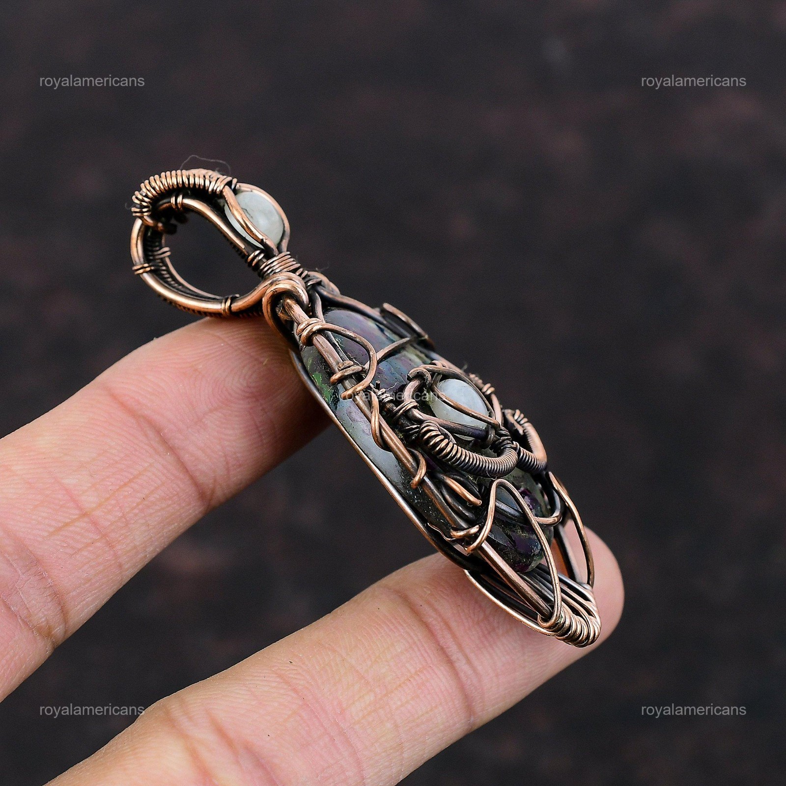 Multi Fire Labradorite Gemstone Rainbow Moonstone Twisted Pendant Jewelry Copper