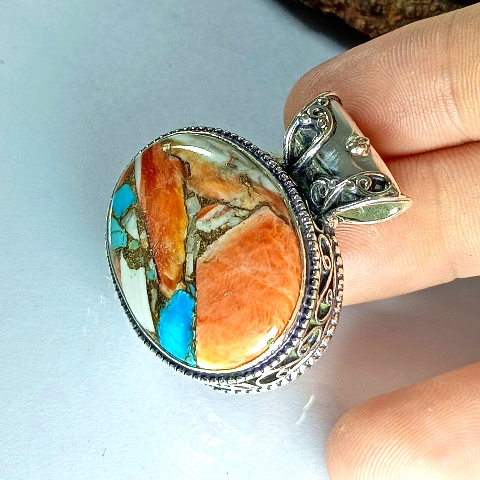 Oyster Copper Turquoise Gemstone Pendant 925 Sterling Silver Jewelry Pendant