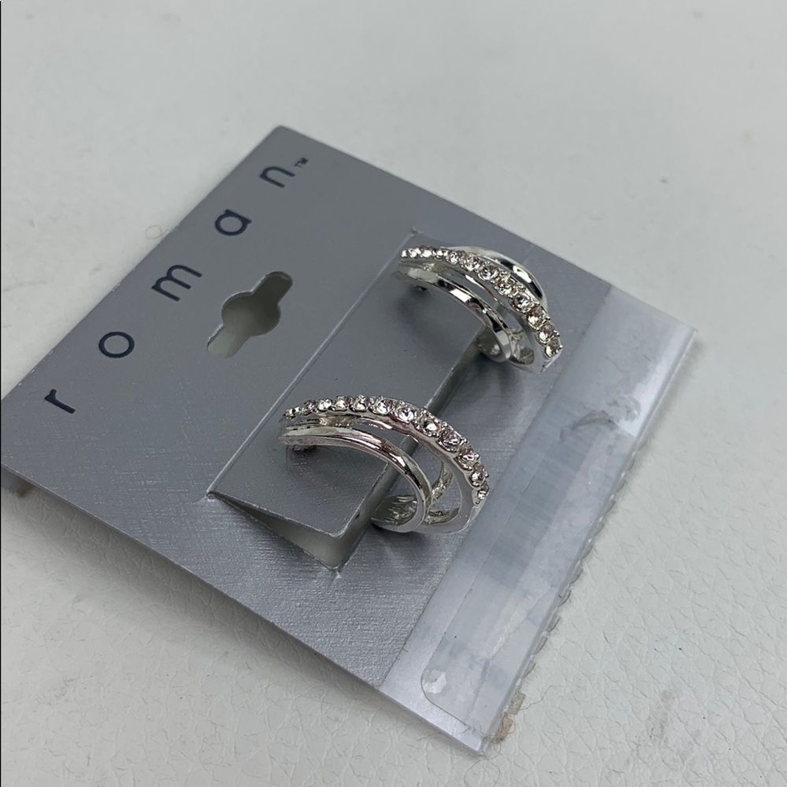Roman Silver Crystal Hoop loop Earrings NEW NWT