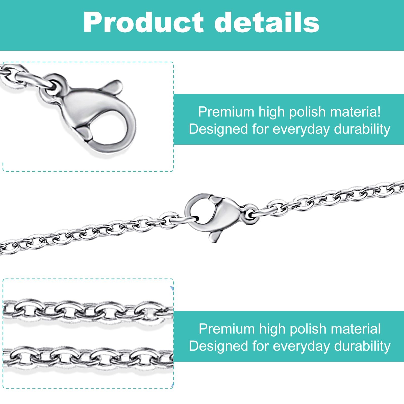 10 Pcs 18 Inch Stainless Steel Silver Necklace Chains with Lobster Clasps