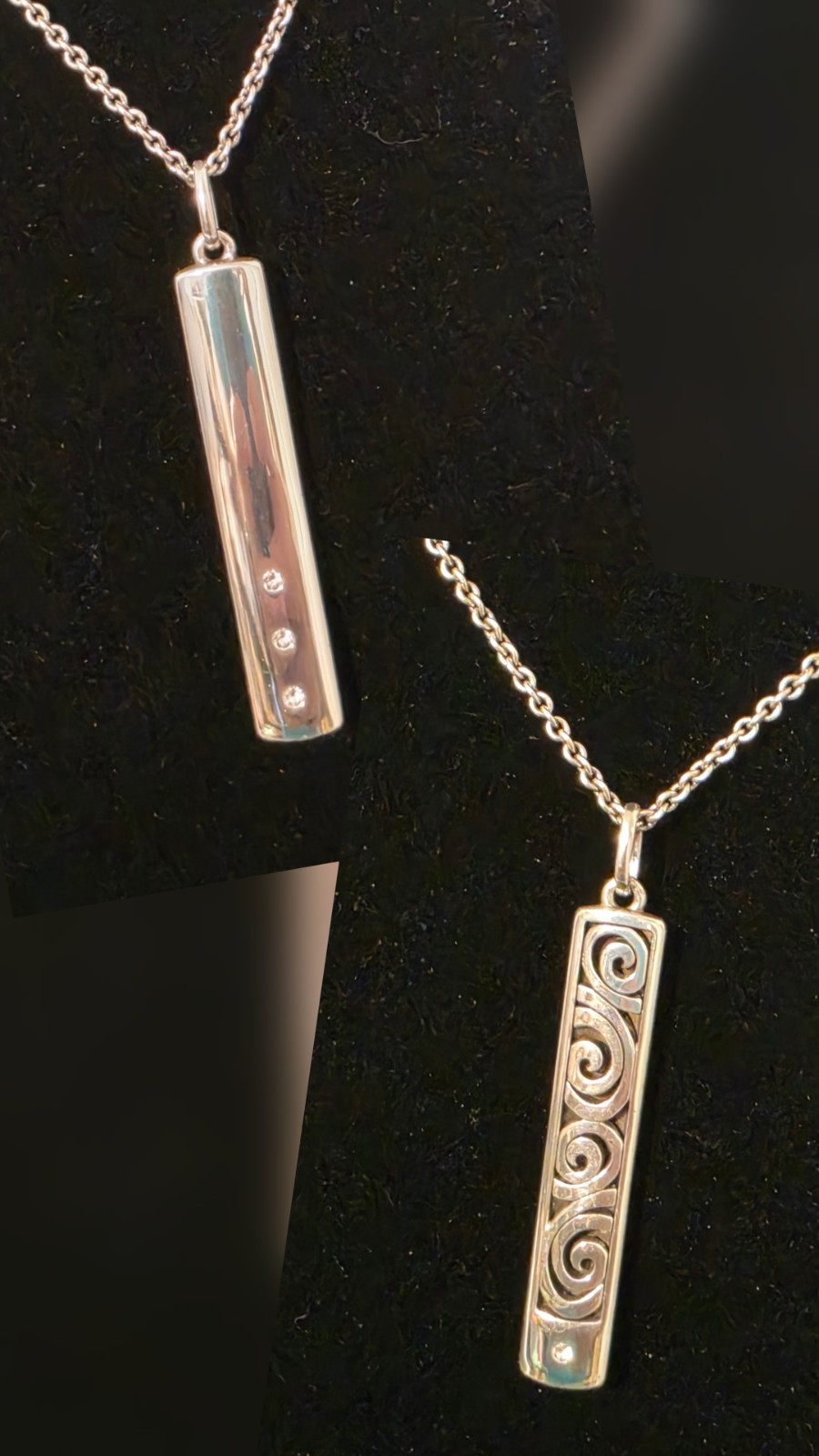 Brighton Contempo Ice Reversible Bar Necklace Scrollwork Crystal Silver Tone 20″