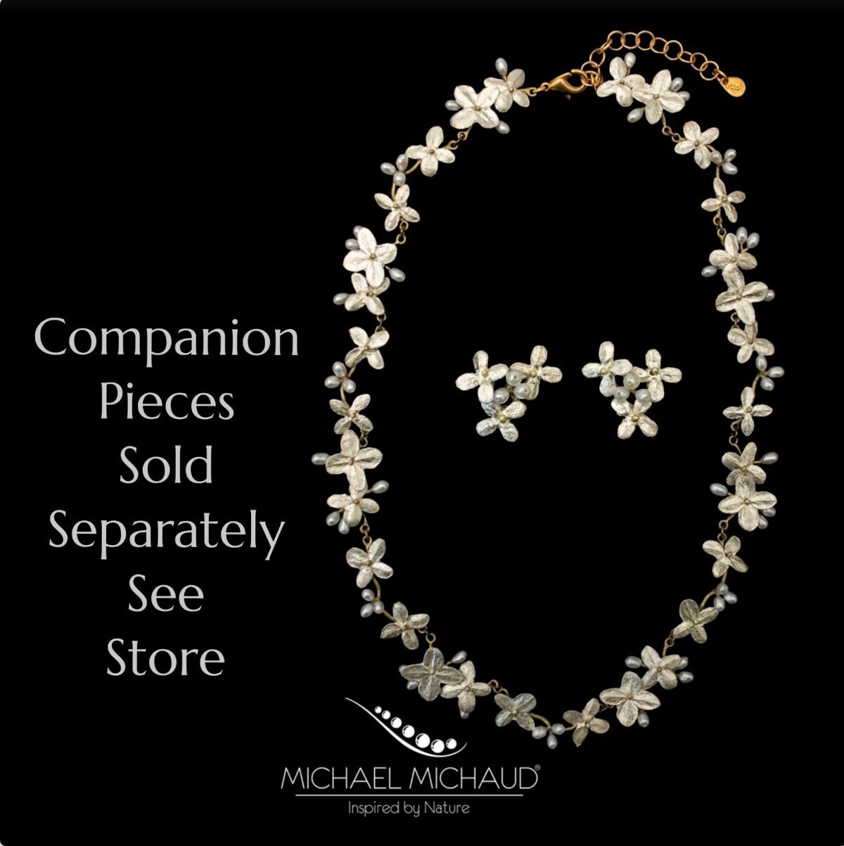 Michael Michaud White Hydrangea Statement Necklace Jewelry Gift 22K GP 9608