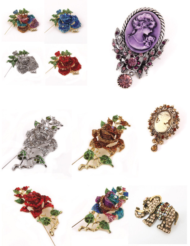HOT Wholesale good quality mix 12 pieces elegant rhinestone Brooches pins 1112