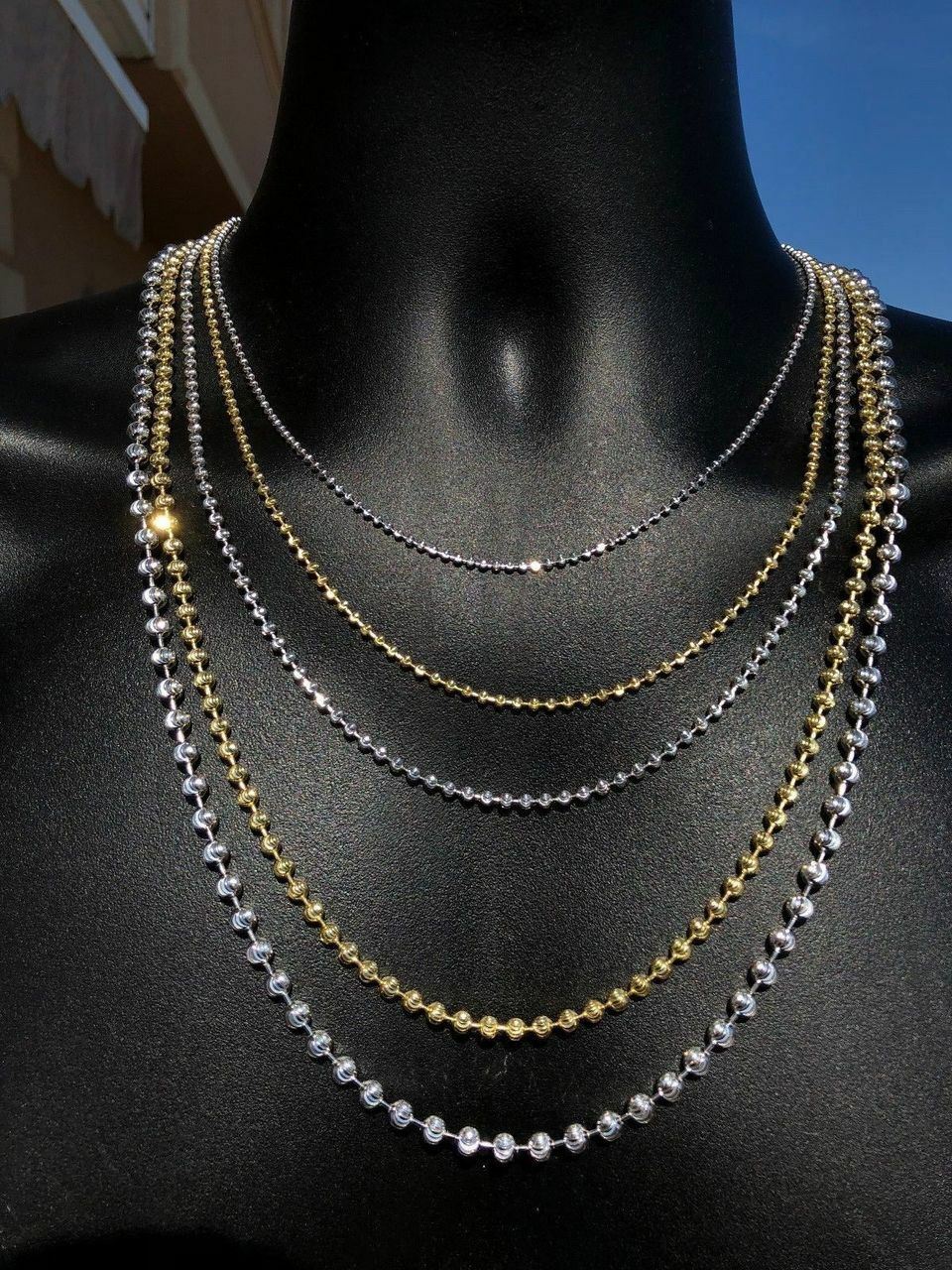 Ball Moon Chain SOLID 925 Silver 14k Yellow Gold Plated Hip Hop Cut Men Women