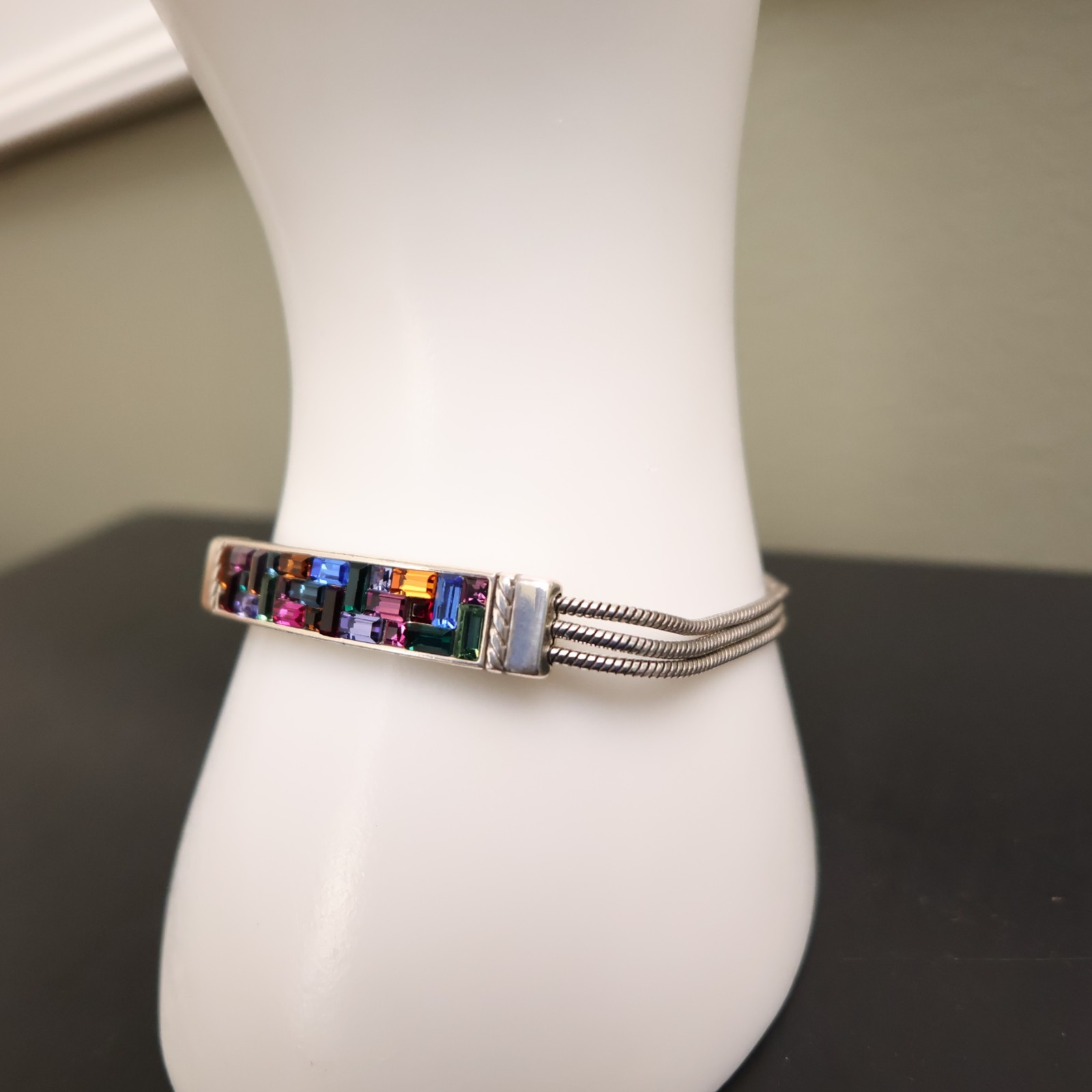 Brighton bracelet rainbow bar crystals silver plated signed adjustable