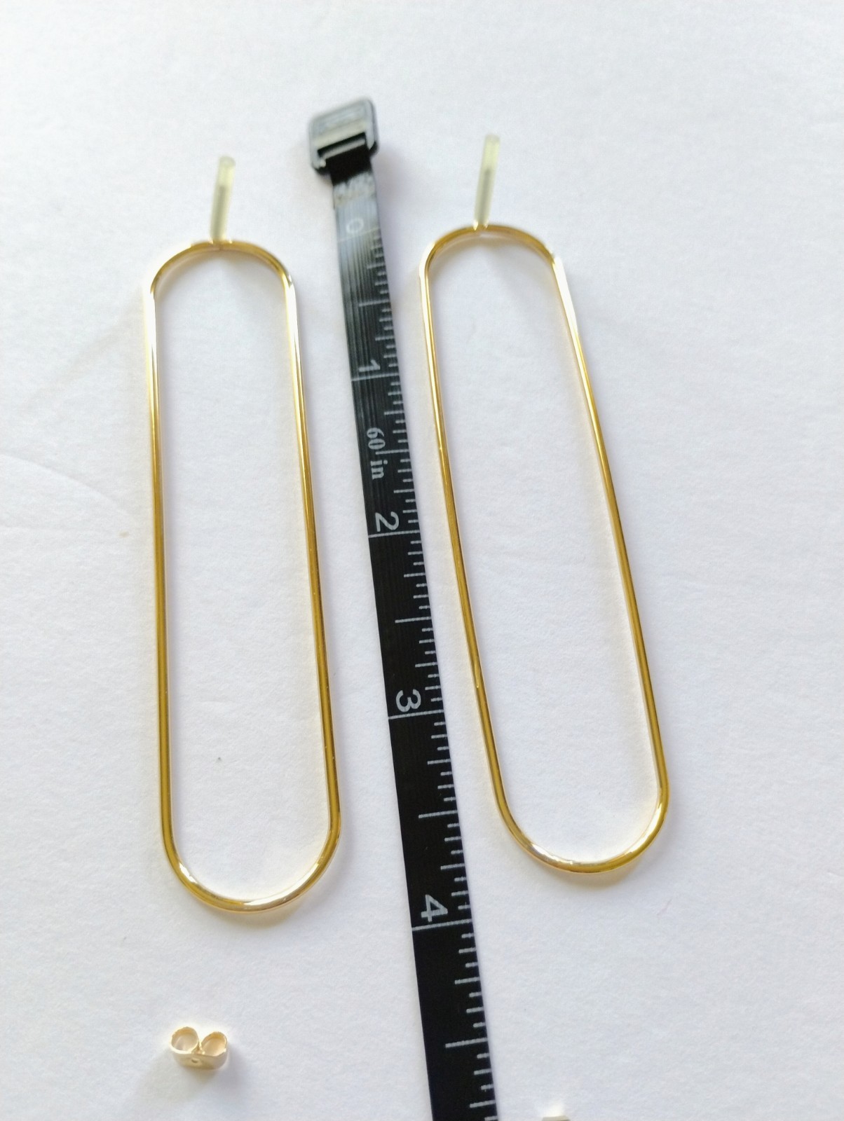 Gold Tone Elongated Oval Dangle Drop Earrings Butterfly Back No Stone 4 in