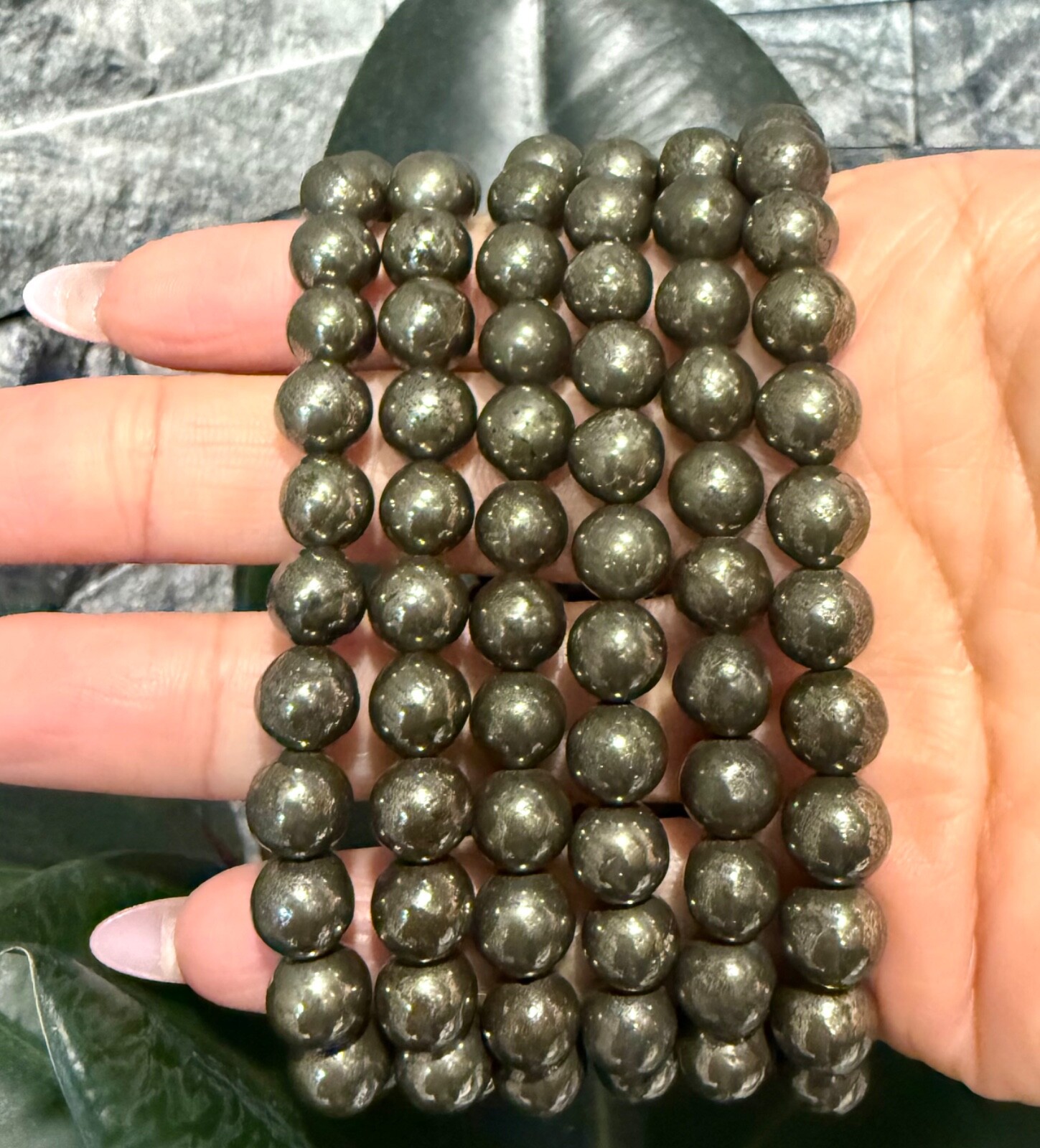 Wholesale 6 Pcs Natural Pyrite 8mm 7.5” Crystal Healing Stretch Bracelet