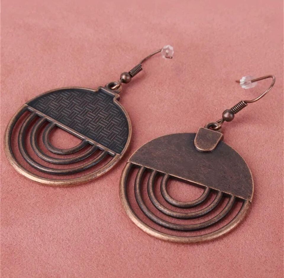 Ethinc Bohemia Copper Red Round Drop Earrings For Women Circle Charm Pendant Ret