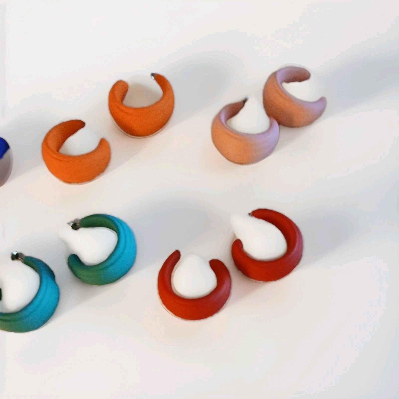 9 Pair Of Colorful Textured Coated Hoop Earrings. Lightweight Everyday Wear,