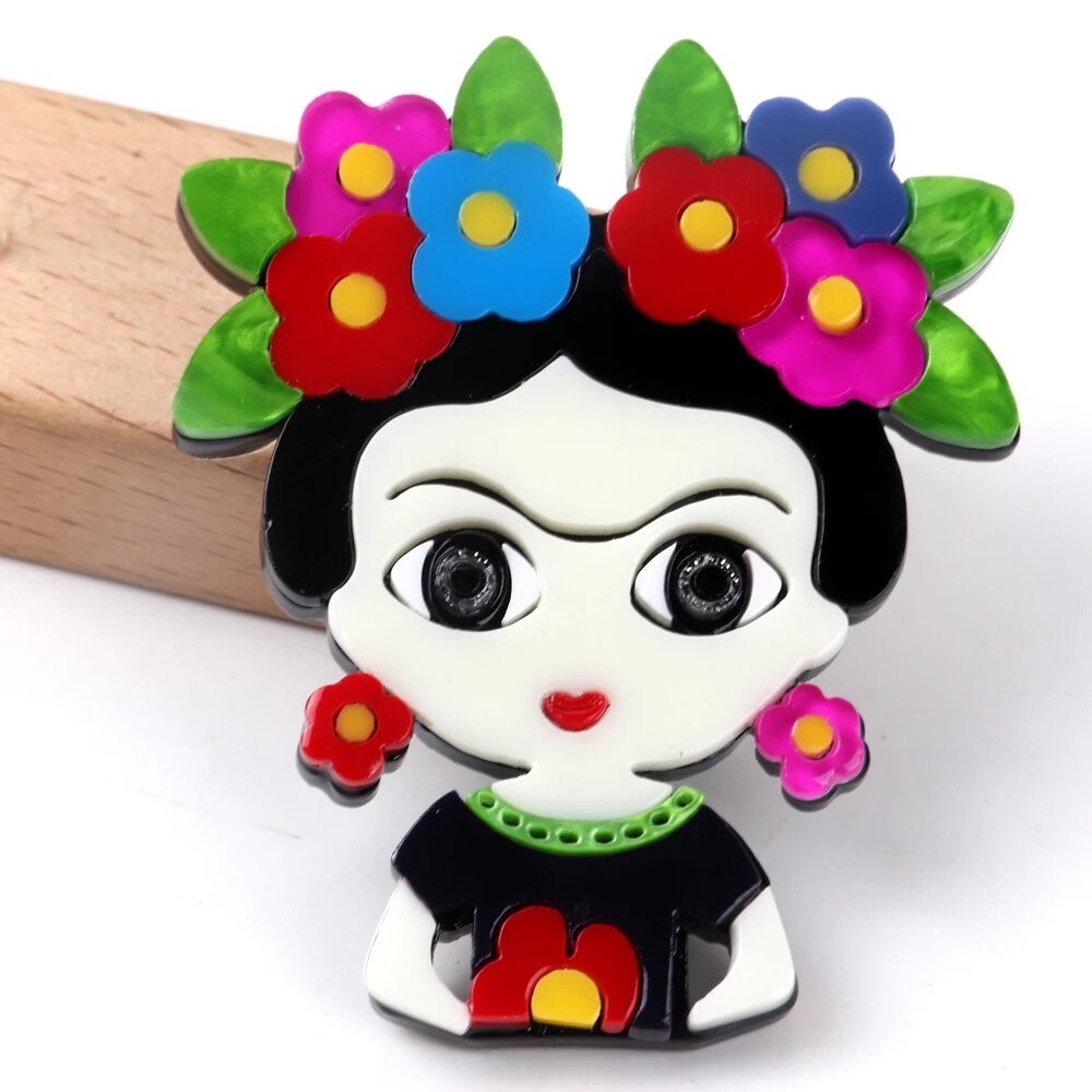 Acrylic Lady Brooches Pin Women Cartoon Flower Artist Girl Figure Badge Jewelry