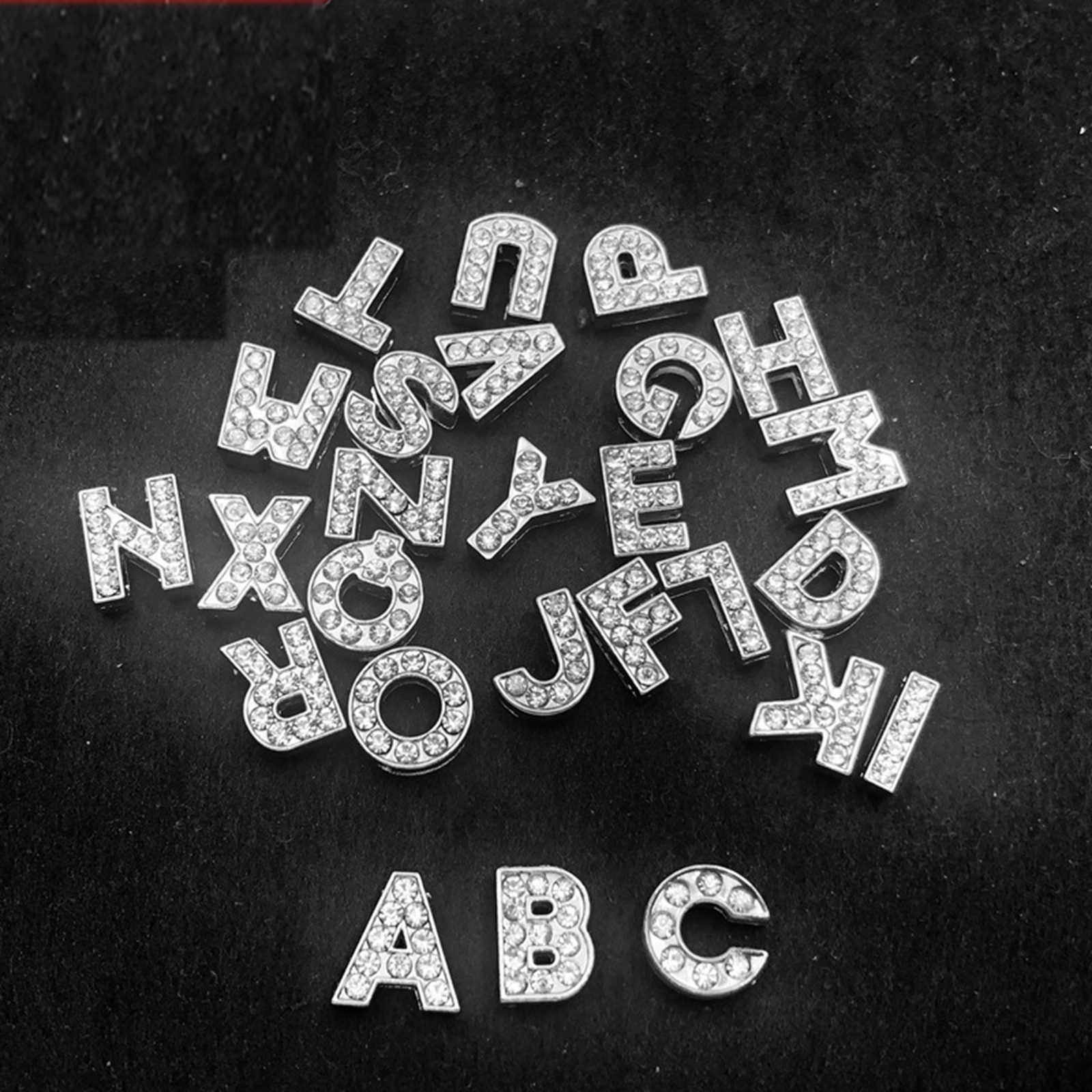 5 Pcs Silver Larger Alloy Rhinestone Letter “A-Z” Slide Charm Fit 18mm Wristband