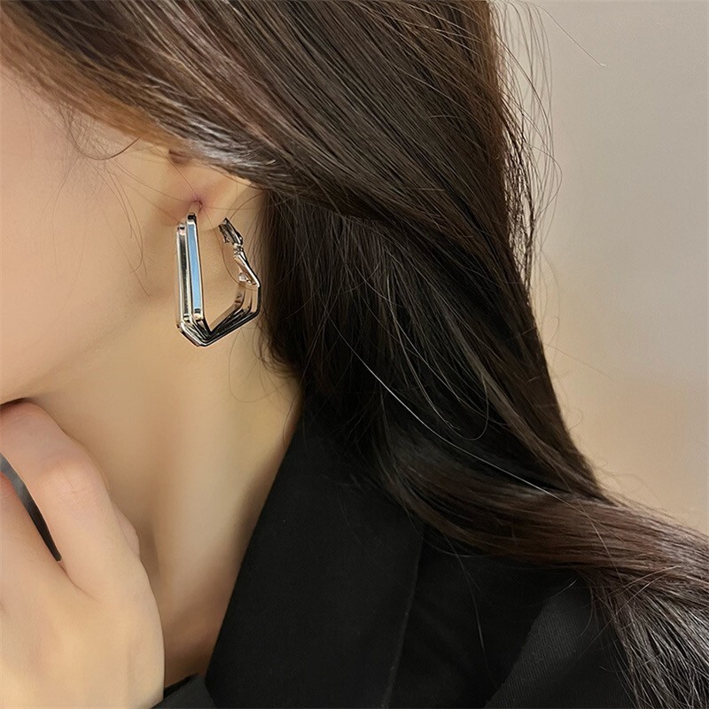 Classics silver-toned triangle hoop earrings for women 3.0 cm * 3.1 cm