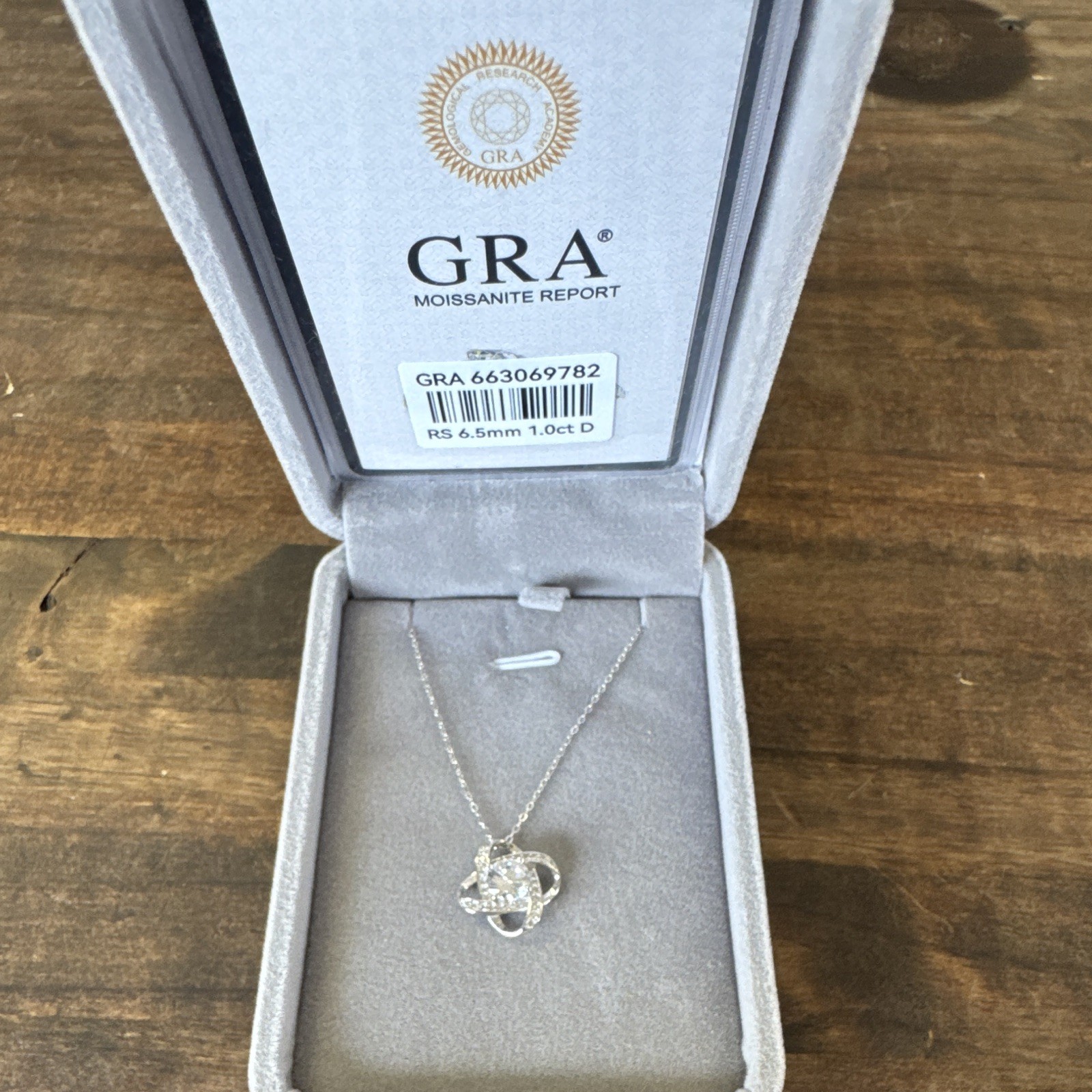 Lab-Created Moissanite Knot Pendant Necklace, Silver Tone, GRA, Nickel-Free