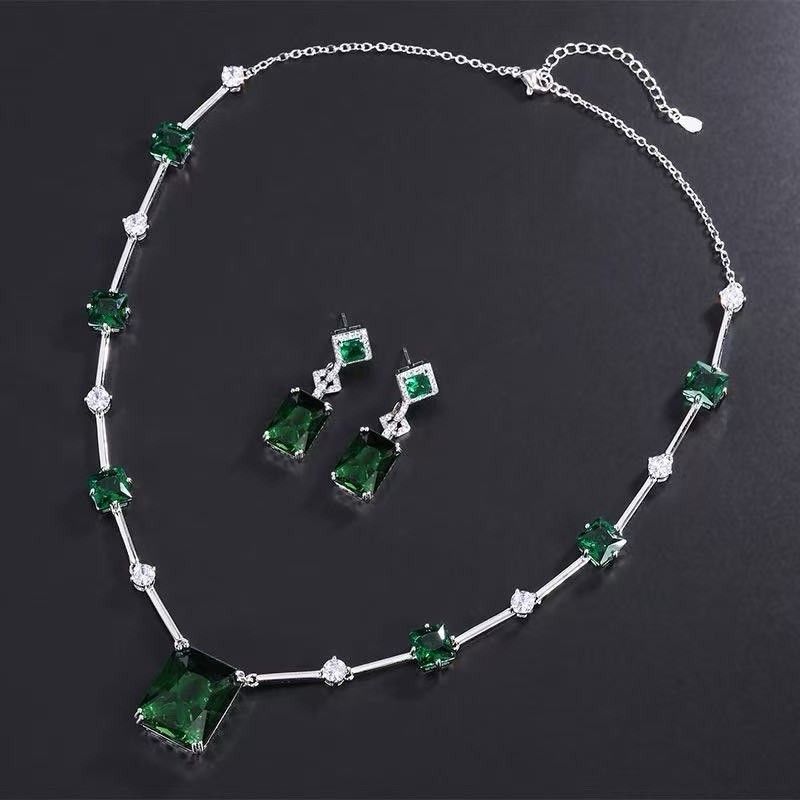 Wedding Bridal CZ Jewelry Set Zirconia Necklace Earrings Set