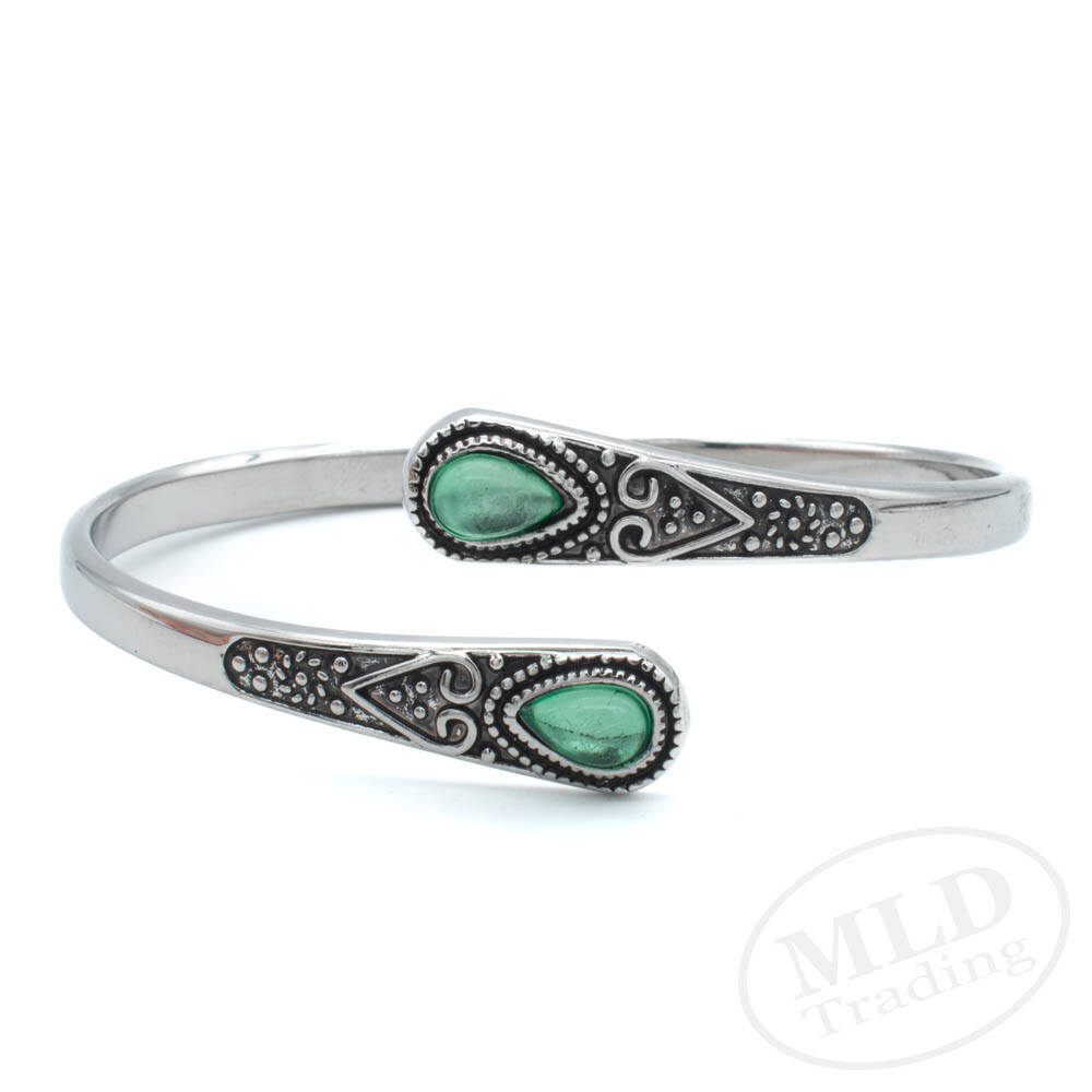 Antique-Style Green Agate Cuff Bracelet – 65mm Adjustable Zinc Alloy Bangle