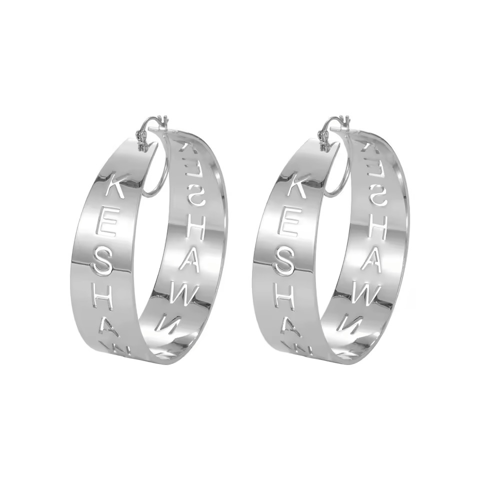 Custom Hollow Letters Name Earrings Pair Jewelry Hoop Round Stainless Steel Gold