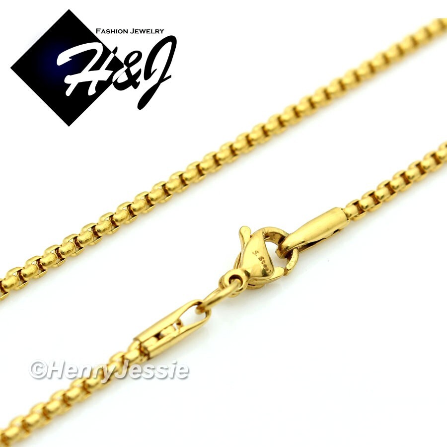 16″-24″MEN Stainless Steel 2mm Gold Plated Box Link Chain CZ Cross Pendant*GP53