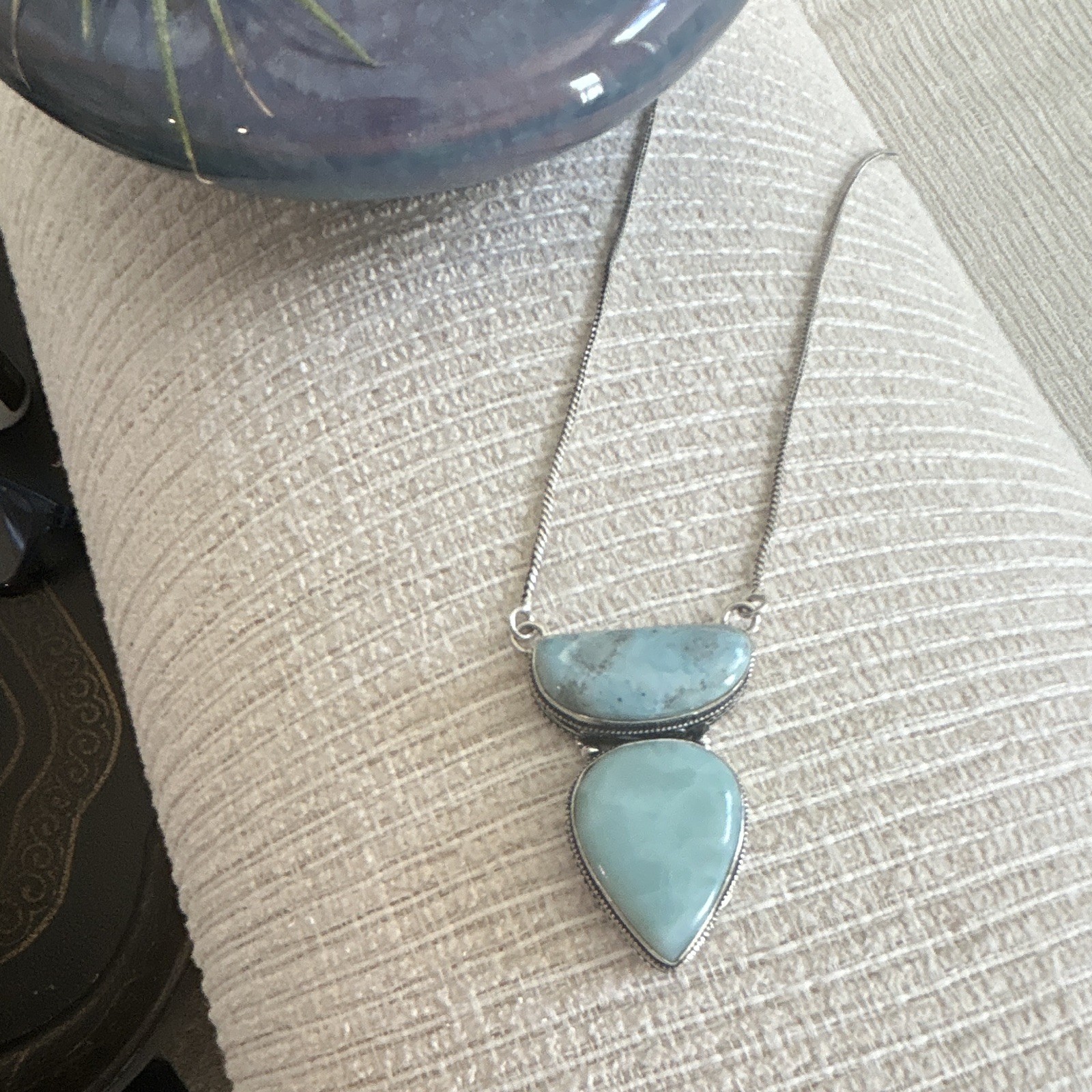 Larimar set in .925 sterling silver 18 inch chain beautiful piece