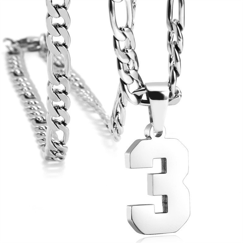 #00-#99 SPORTS silver NUMBER Pendant Charm / 24IN STAINLESS CHAIN NECKLACE