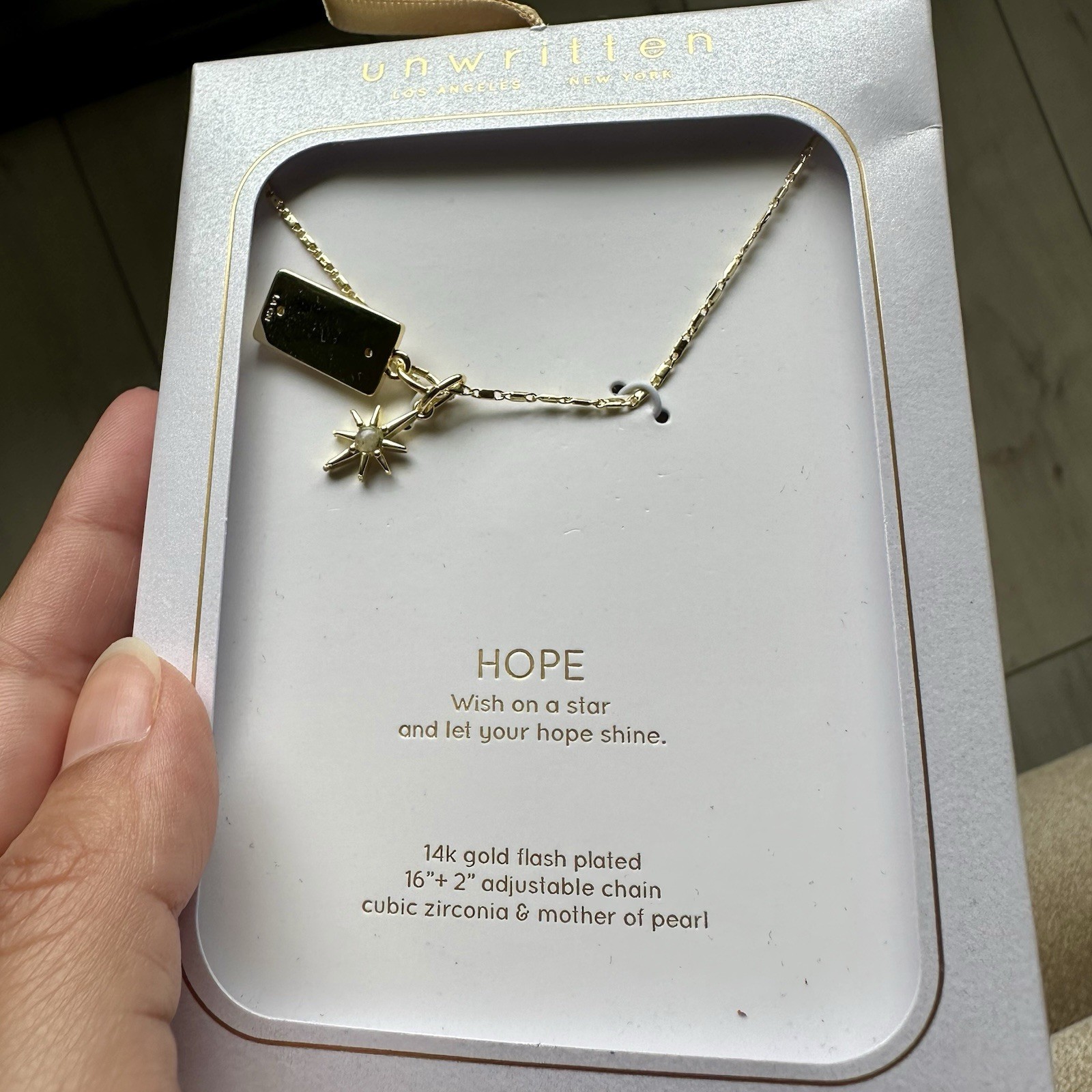 Unwritten Hope Necklace NWT 14K Gold Flash Plated Mother of Pearl CZ Pendant