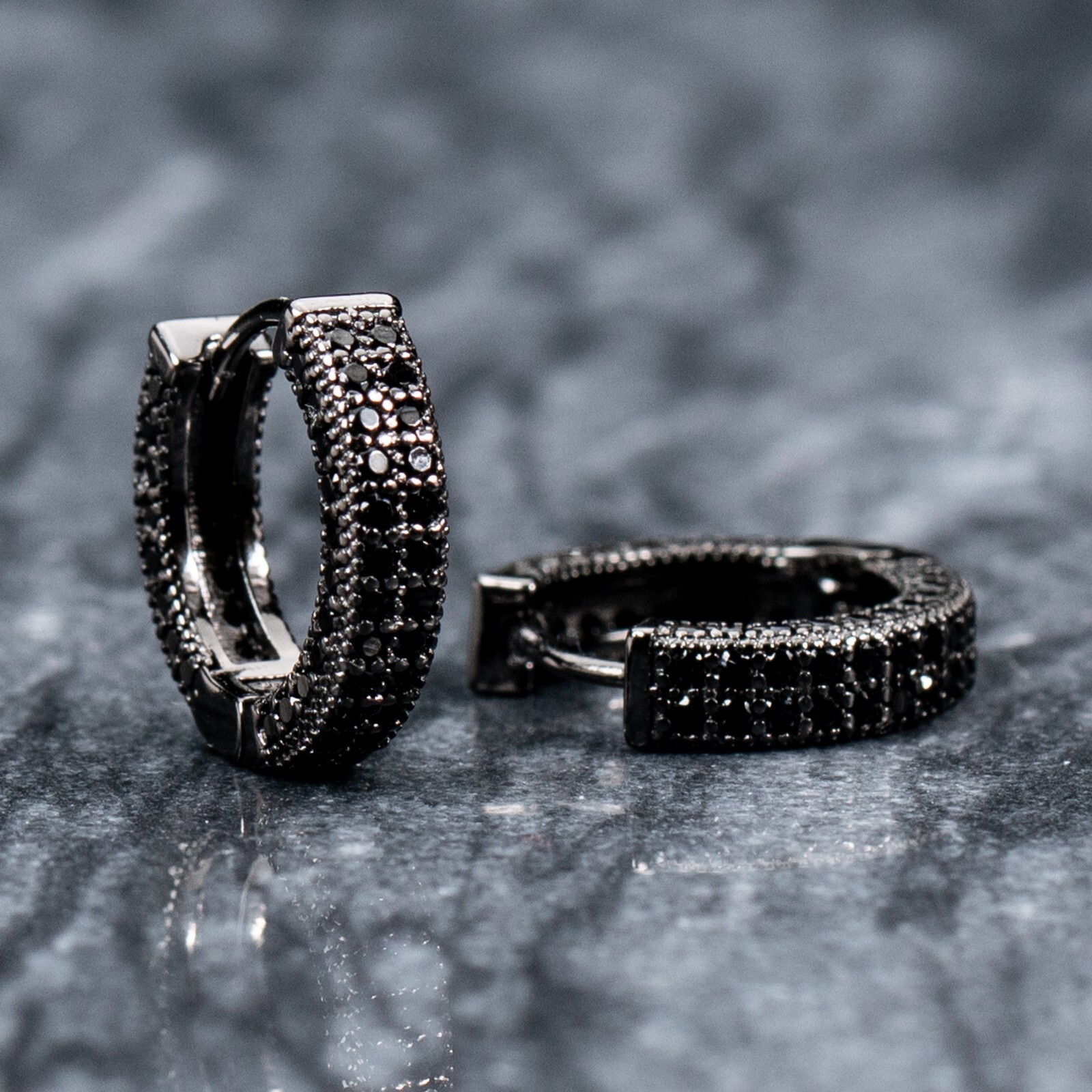 Mens Punk Rock Black Plated Iced Black Onyx Cz Huggie Hoop Earrings
