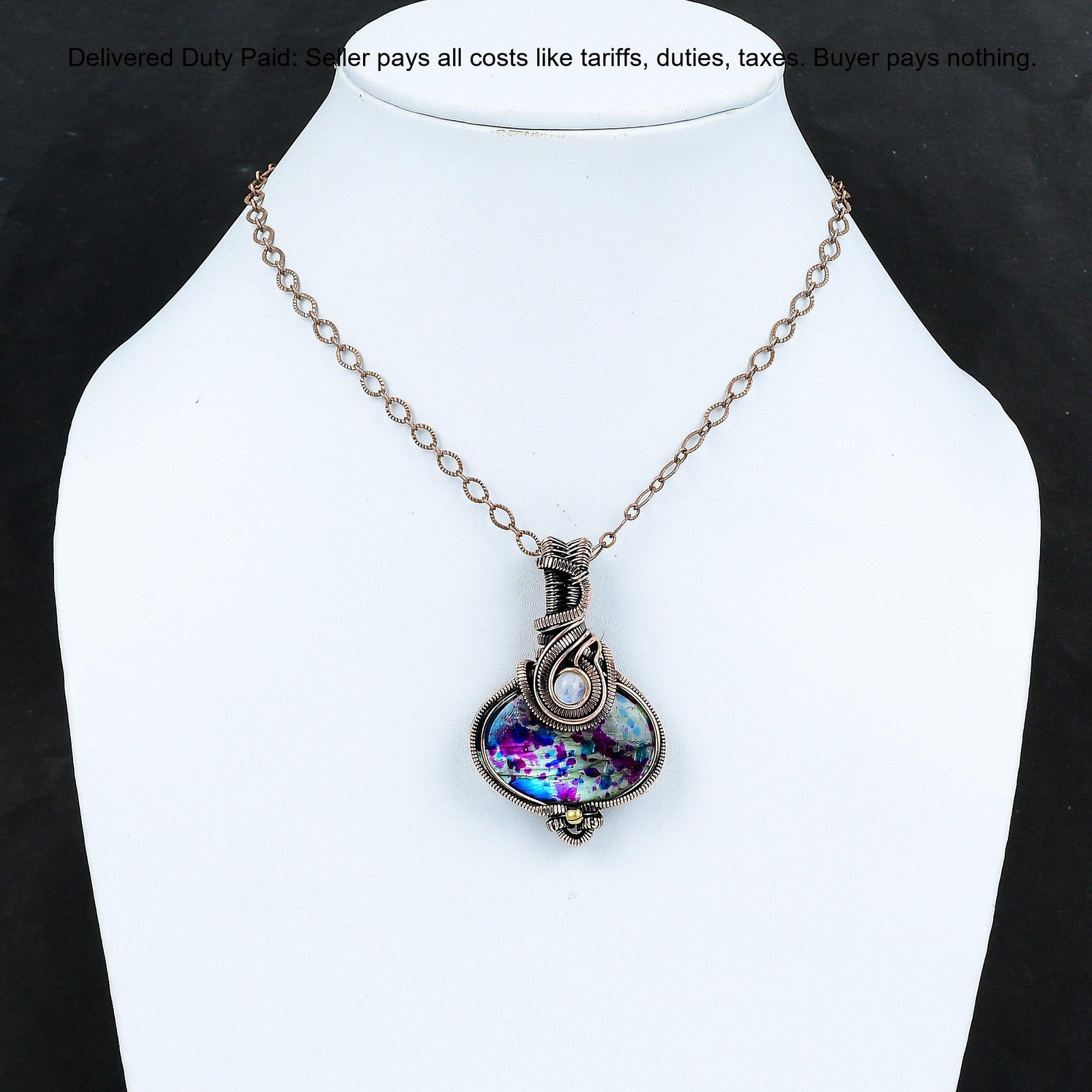 Copper Oval Natural Multi Fire Labradorite Rainbow Moonstone Pendant Jewelry