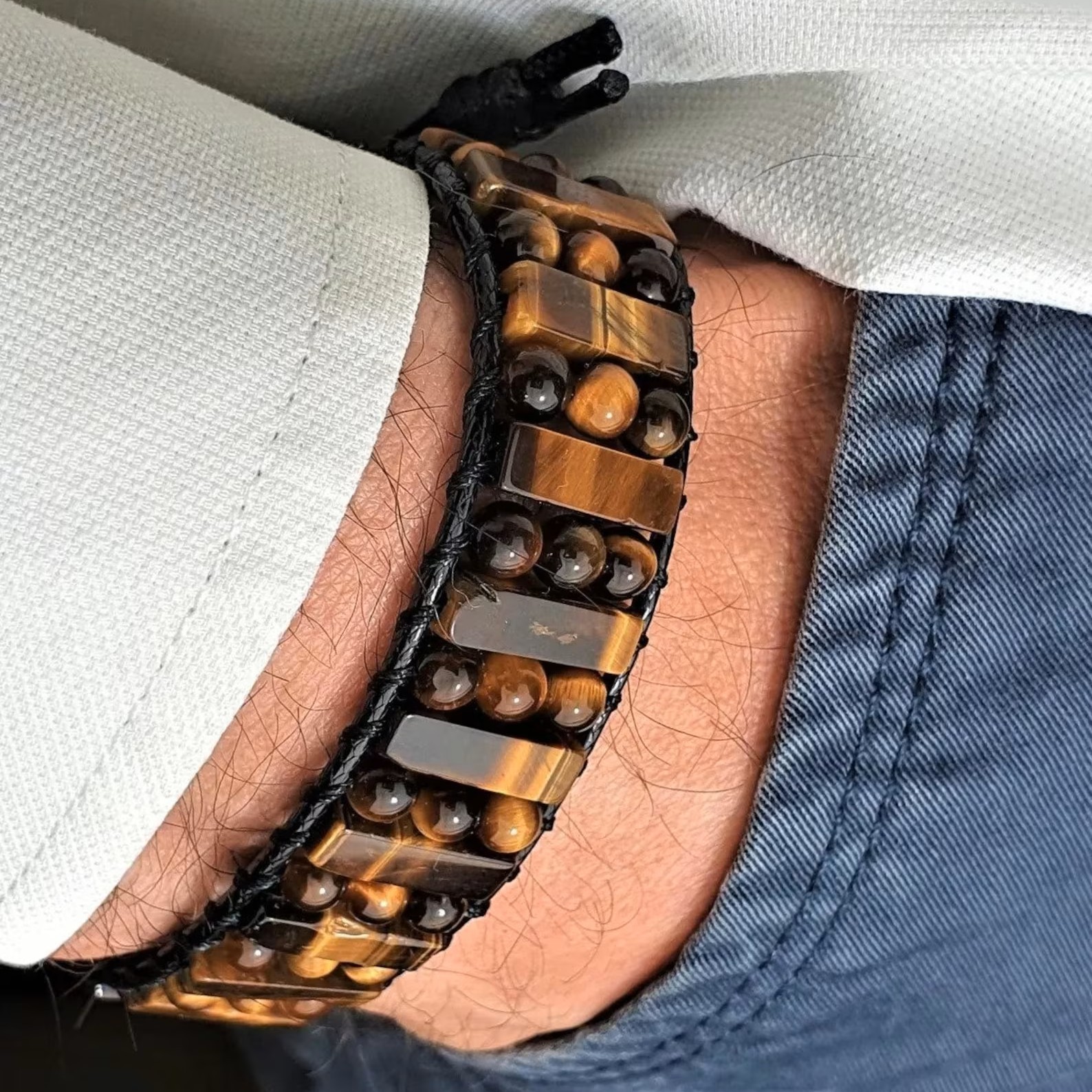 Natural Tiger Eye Braided Healing Chakra Handmade Crystal Men’s Bracelet Gift