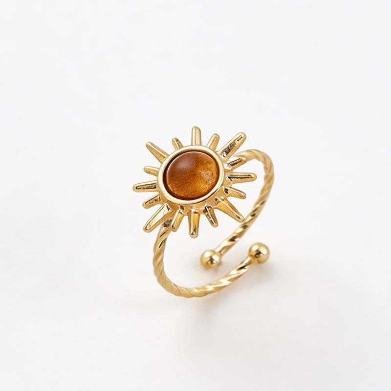 Sunflower Tiger Eye Ring, Alloy Flower Ring for Women, Unique Everyday Jewelry