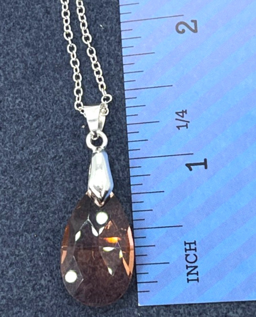 Necklace/Earrings 925 Silver Peach Color Faceted Teardrop Crystals 20″ Ear 1.5″