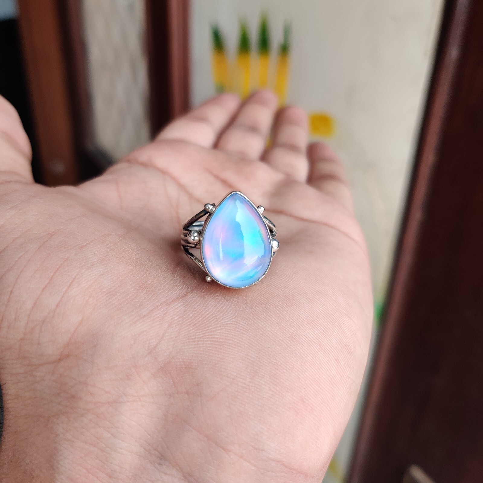 New Aurora Opal Gemstone Ring 925 Sterling Silver christmas Gift Wife Gift Ring