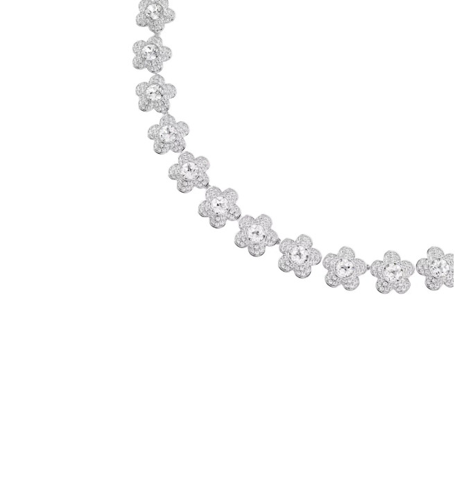 Flower Crystal Link Necklace Silver Tone Floral Fashion Jewelry for Women
