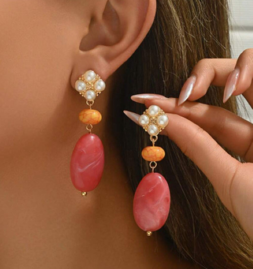 White White Pearl Resin Stud Earrings Drop Dangle Pink Orange Faux Stone & Pearl