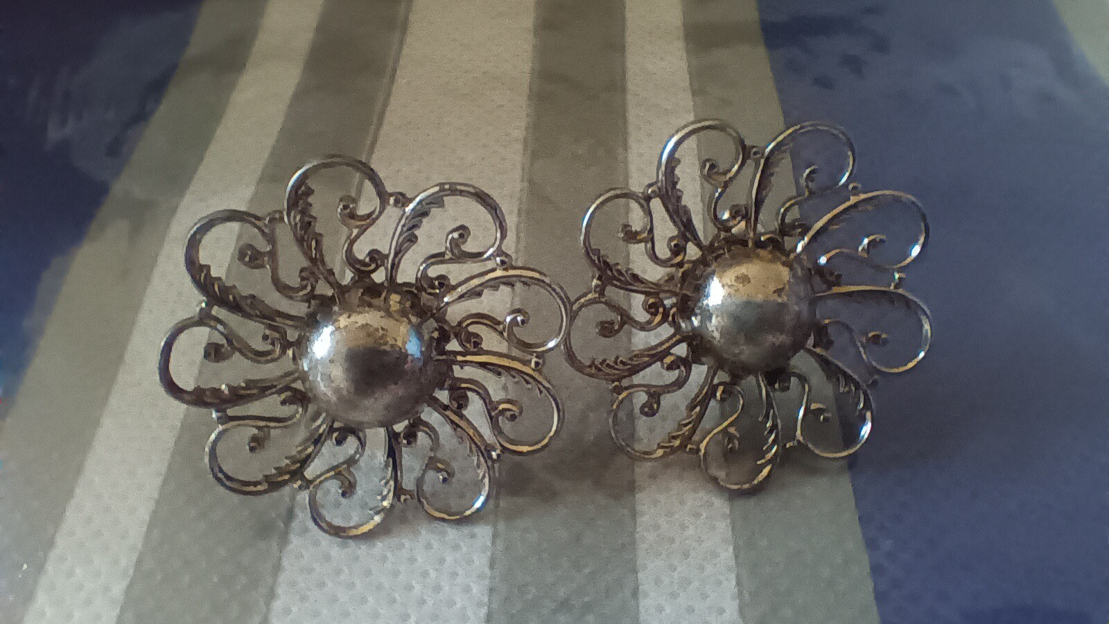 Vintage Sterling Silver Flower Filigree Stud Earrings Pair, Screw Back, No Stone