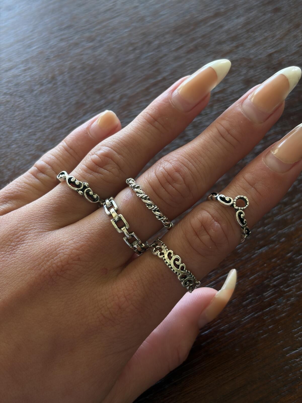 Lot of 5 Silver-Tone Stackable Fashion Rings