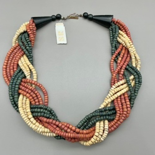 Casual Corner Necklace Womens Multicolor Braided Wood Bead Statement 20 Inch