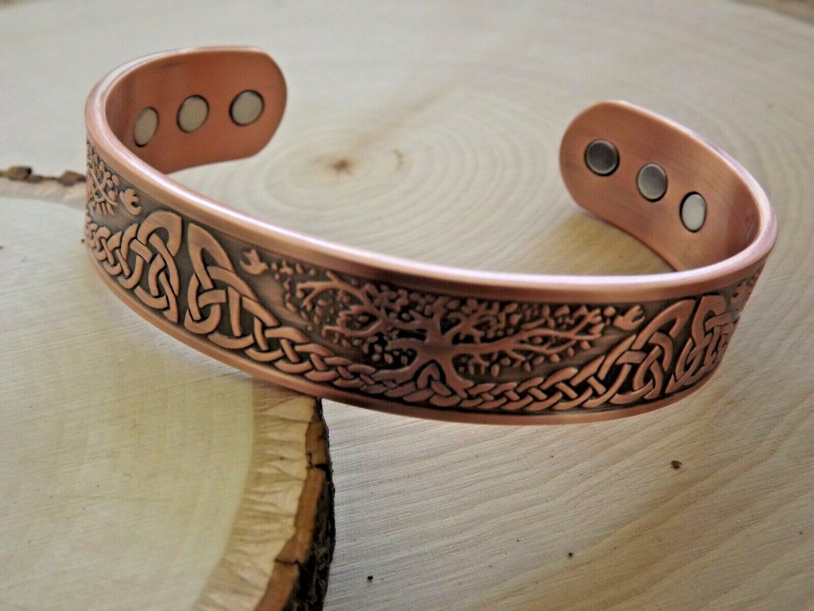 Solid Copper Magnetic Bracelet Arthritis Pain Therapy Energy Cuff Tree Of Life