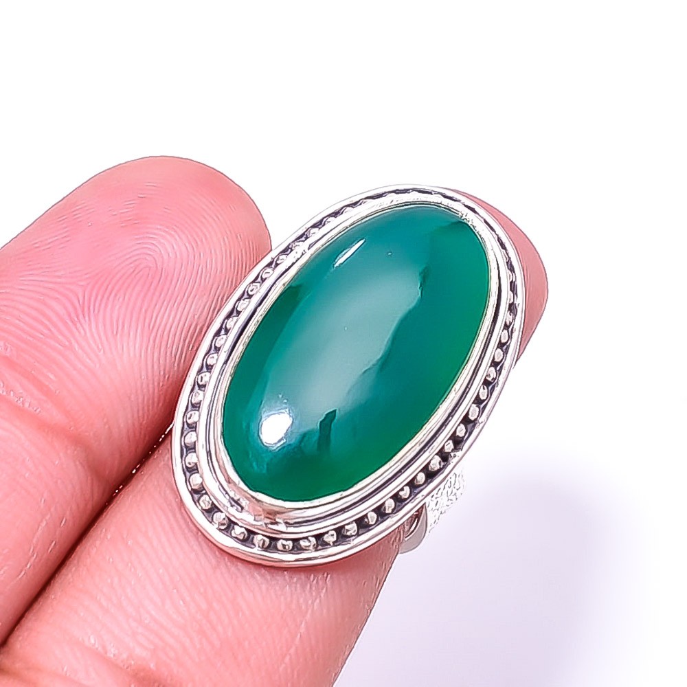 Green Onyx 925 Sterling Silver Handmade Ring S.6 R934017833, Christmas Gift