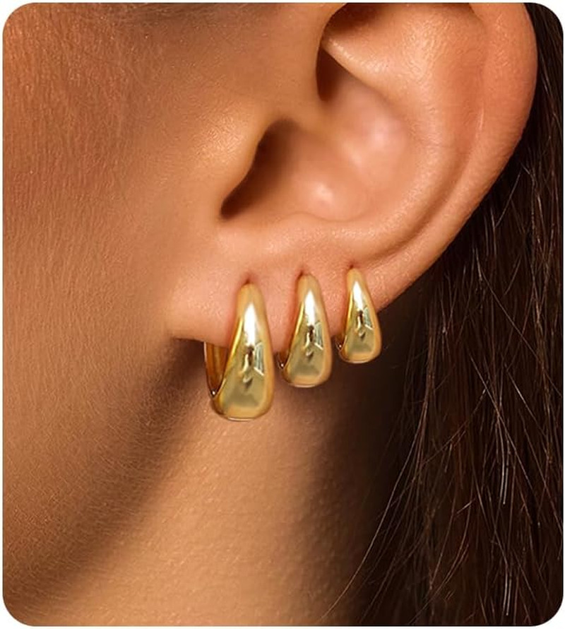 Surgical Steel Small Huggie Hoop Earrings for Women Set,14K Gold Plated Hypoalle