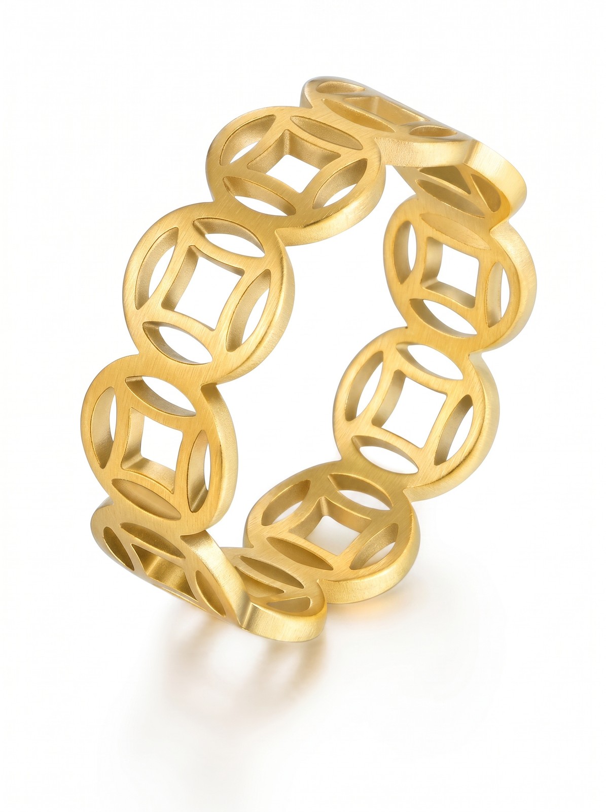 Chinese Coin Ring, Gold-Tone Band w/ Traditional Chinese Prosperity Symbol
