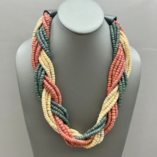 Casual Corner Necklace Womens Multicolor Braided Wood Bead Statement 20 Inch