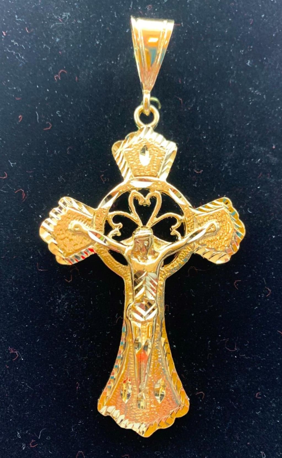 14KT GOLD PLATED HUGE CRUCIFIX CROSS 4+ INCHES CHARM W/16″-30″ 4MM ROPE -8501