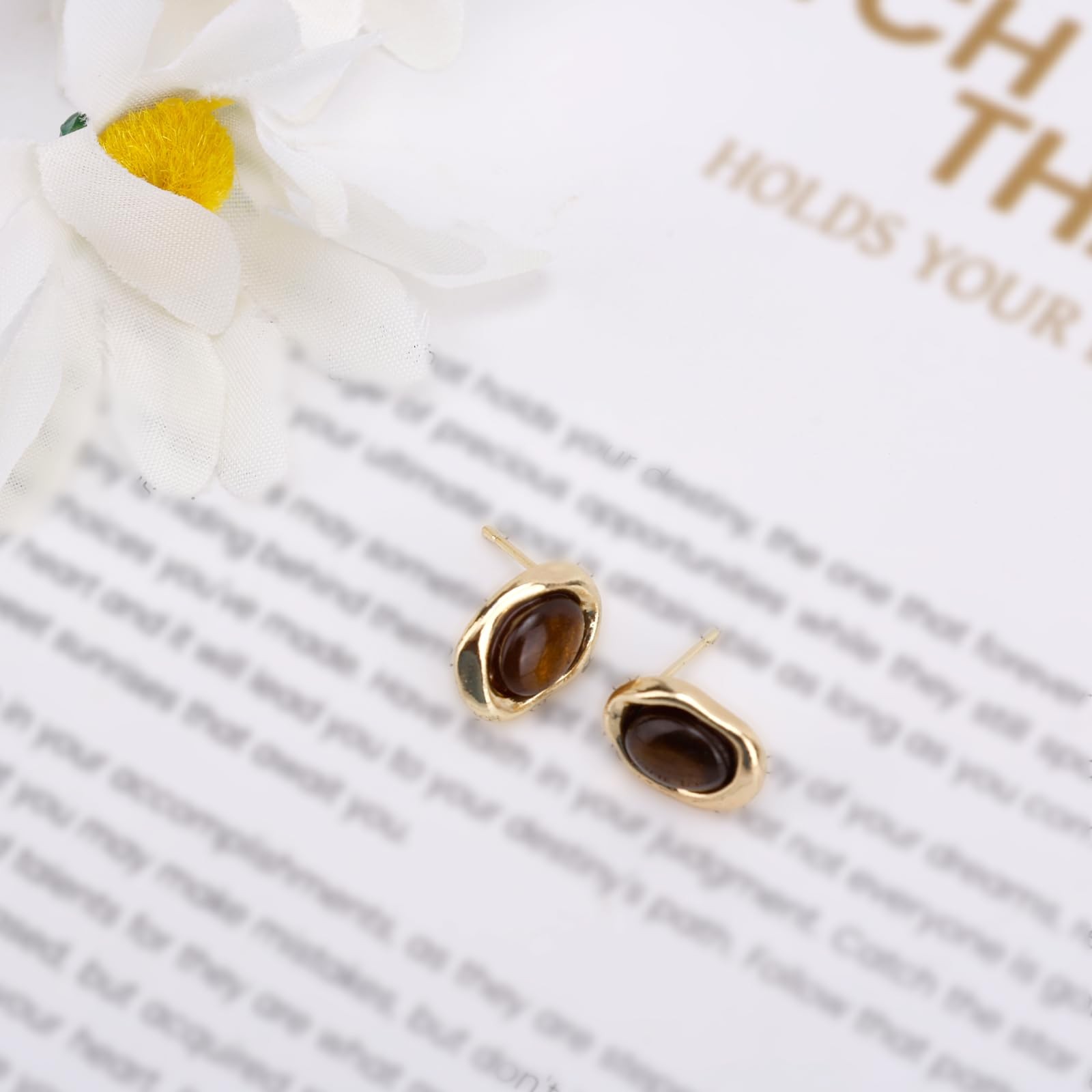 Mikovivi Tiger Eye Stud Earrings, Vintage Medium, Zinc Alloy