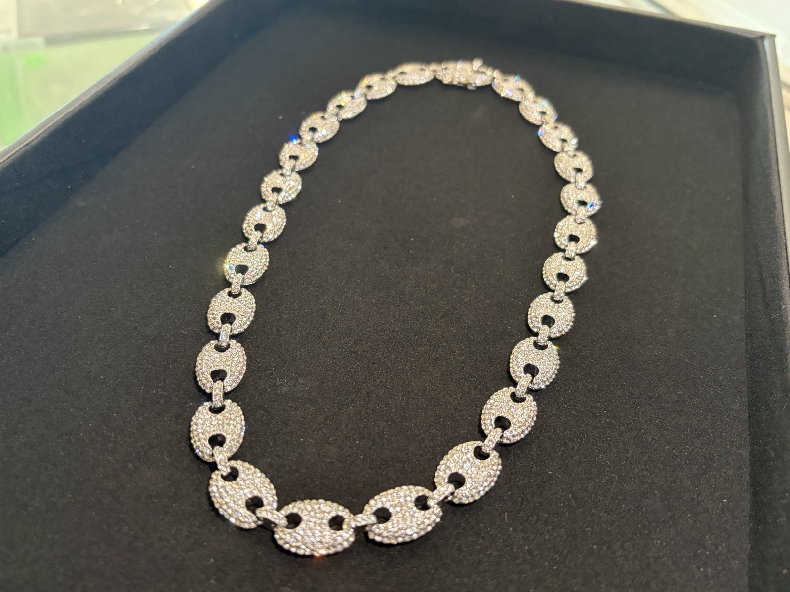 Silver Tone Pavé 925 SILVER VVS MOISSANITE 22 INCH CHAIN NEW
