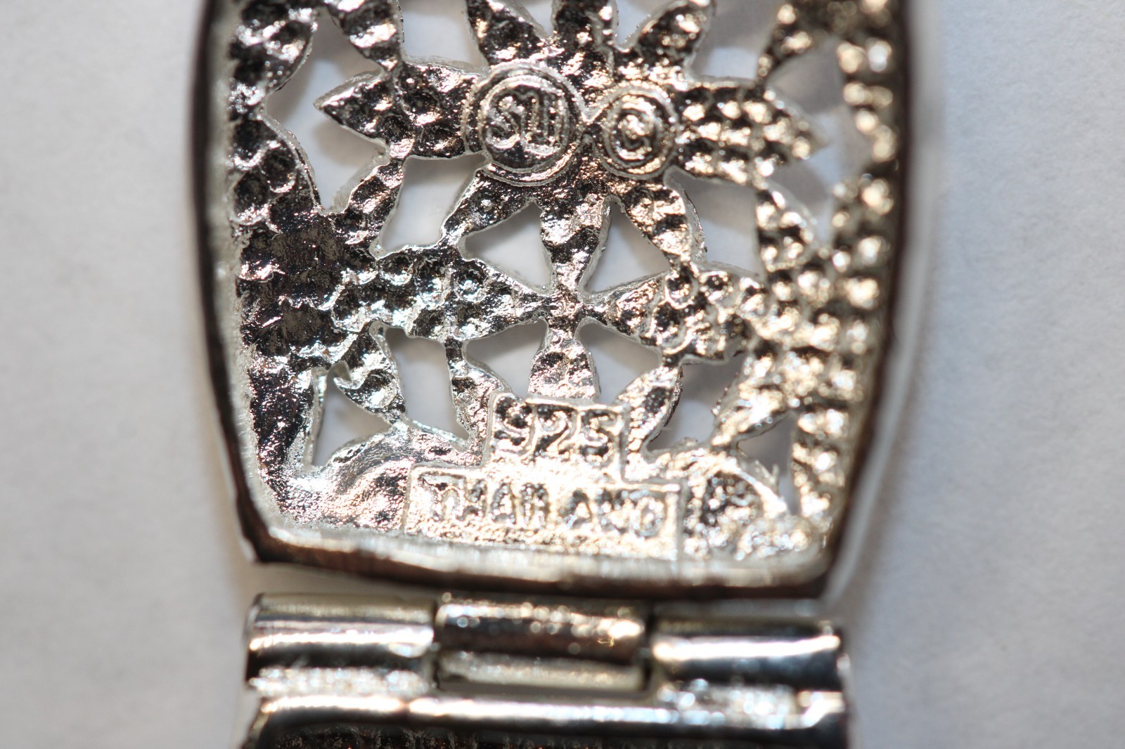 Vintage 925 Sterling Silver Floral Filigree Panel Bracelet 7.5” Signed 21g #285
